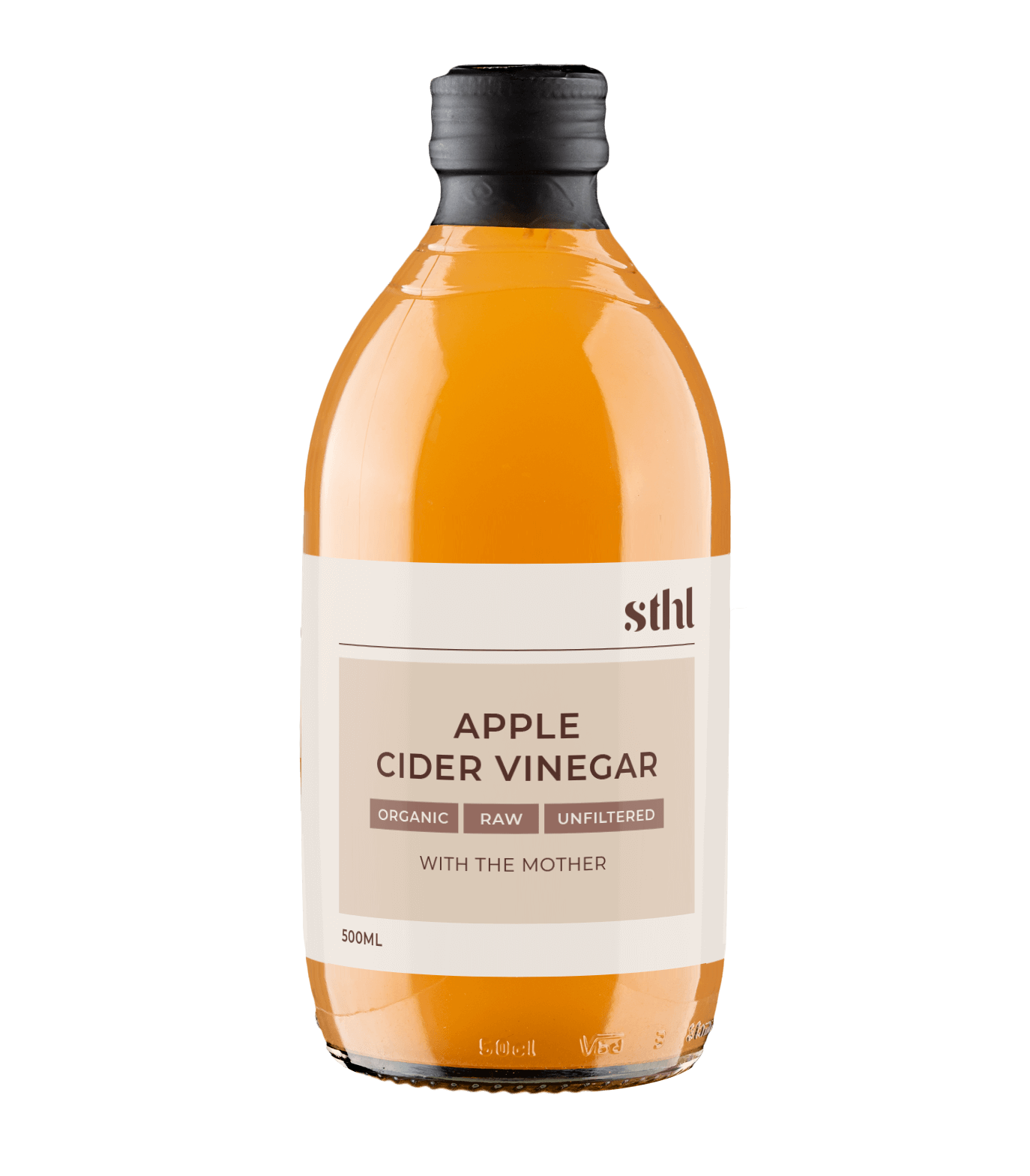 STHL Organic Raw Unfiltered Apple Cider Vinegar with the Mother, 500ml bottle.