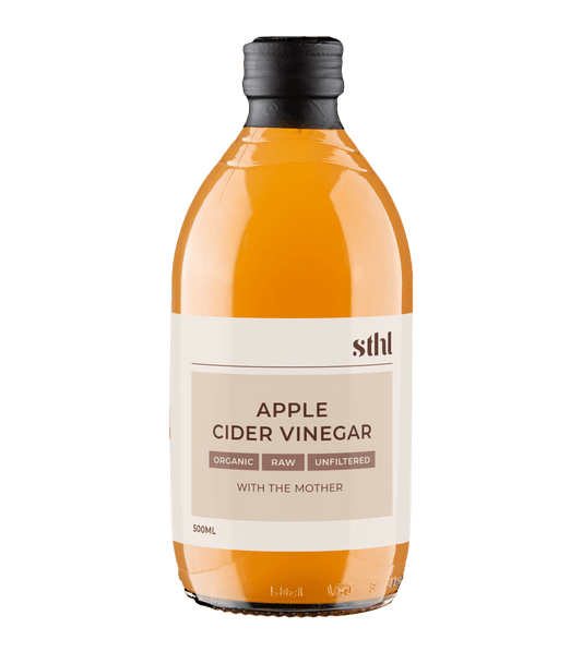 STHL Organic Raw Unfiltered Apple Cider Vinegar with the Mother, 500ml bottle.