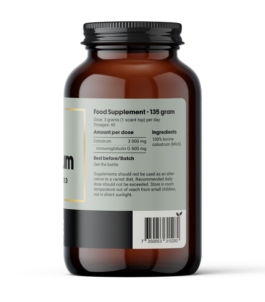 Pasture-raised colostrum powder supplement without additives, nutrition facts