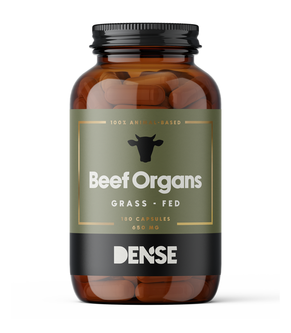 Grass-fed beef organs capsules. Supplement with beef liver, kidney, and heart