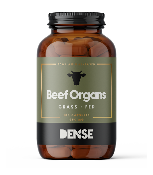 Grass-fed beef organs capsules. Supplement with beef liver, kidney, and heart