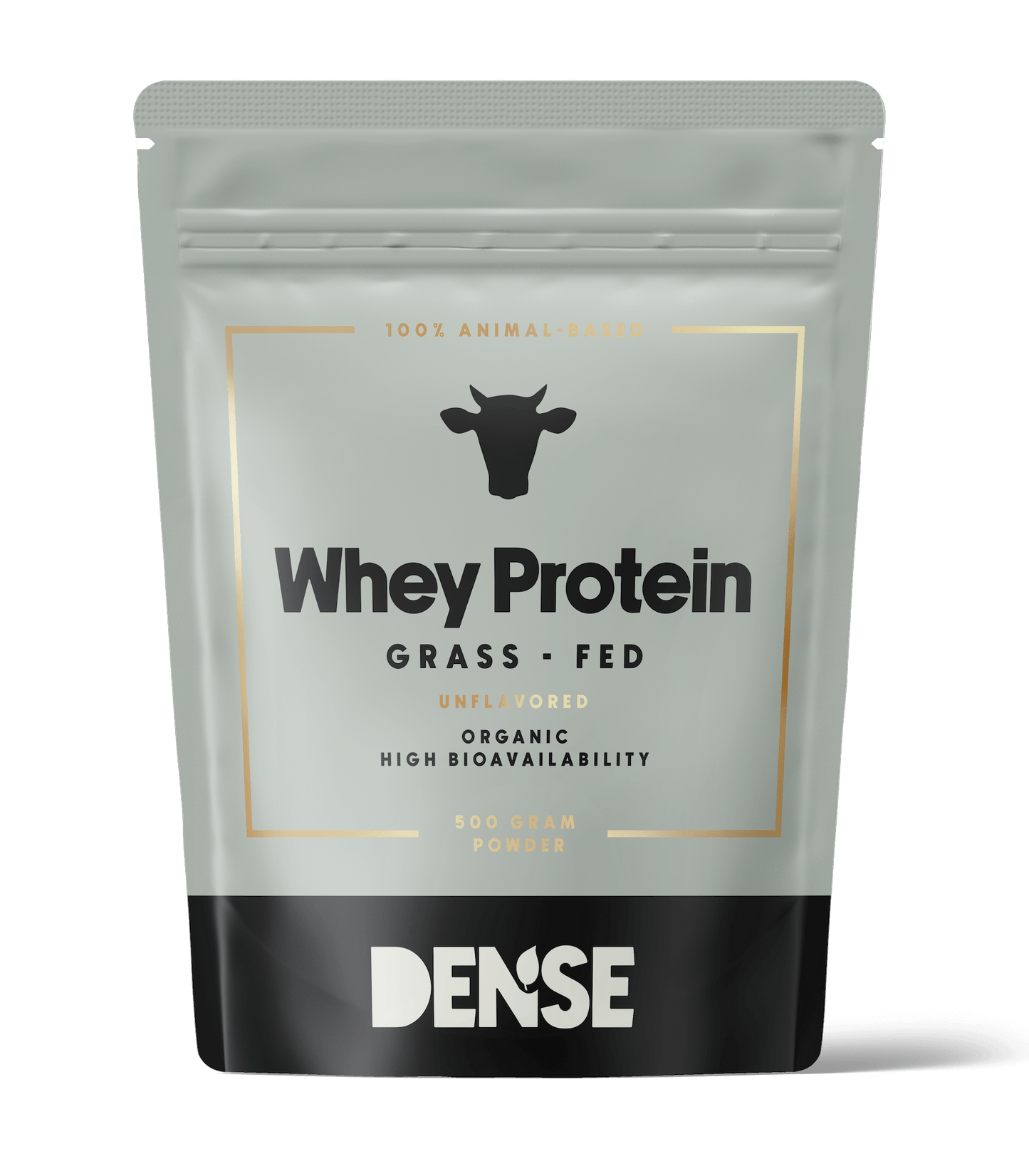 Organic grass-fed whey protein powder, unflavored, high bioavailability, 500g pack by DENSE.