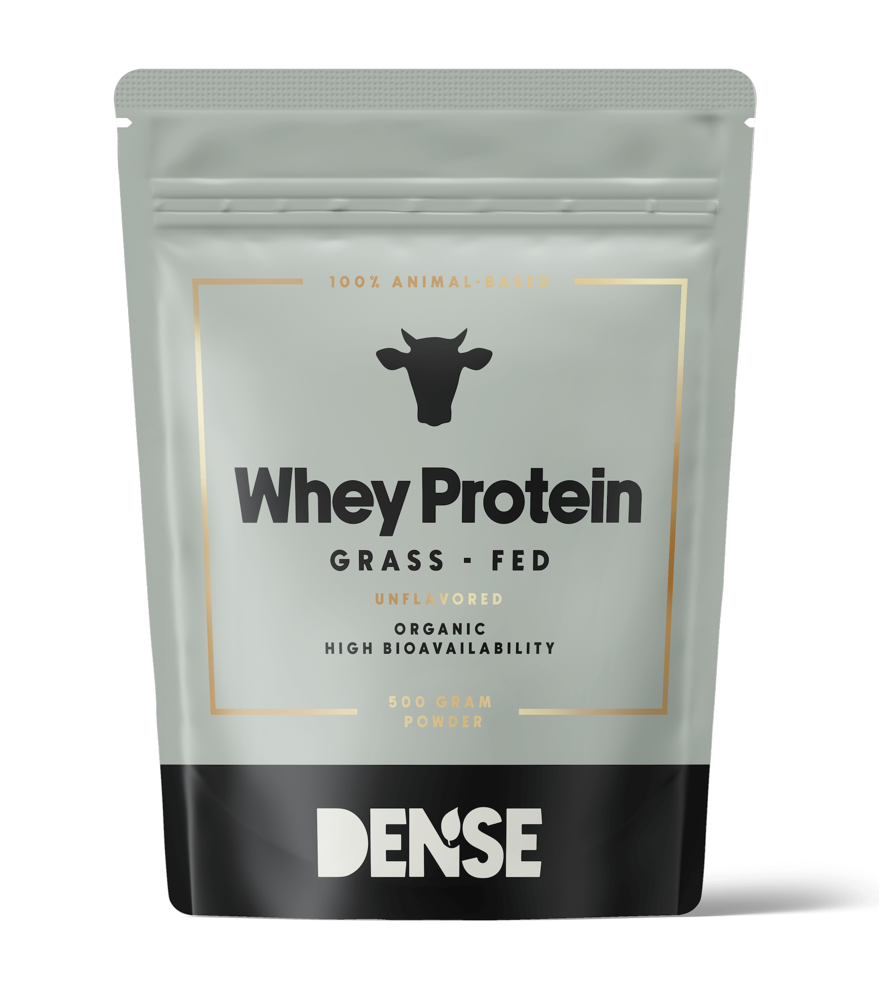 Organic grass-fed whey protein powder, unflavored, high bioavailability, 500g pack by DENSE.