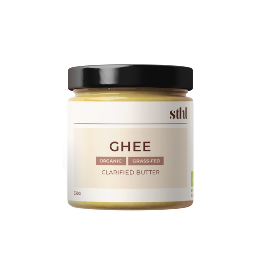 Grass-fed and organic ghee, clarified butter. Ready made