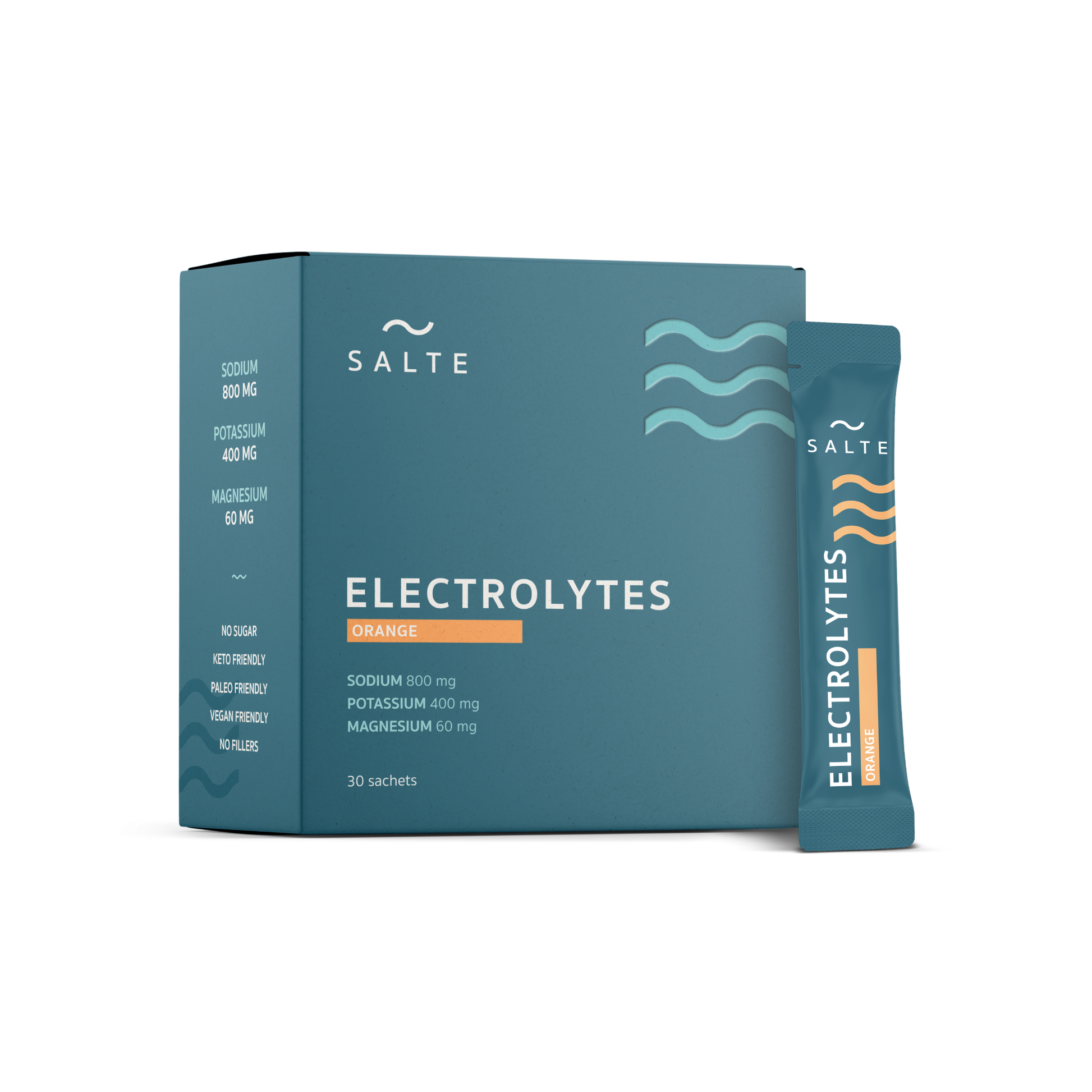 Electrolyte sachets with orange flavor