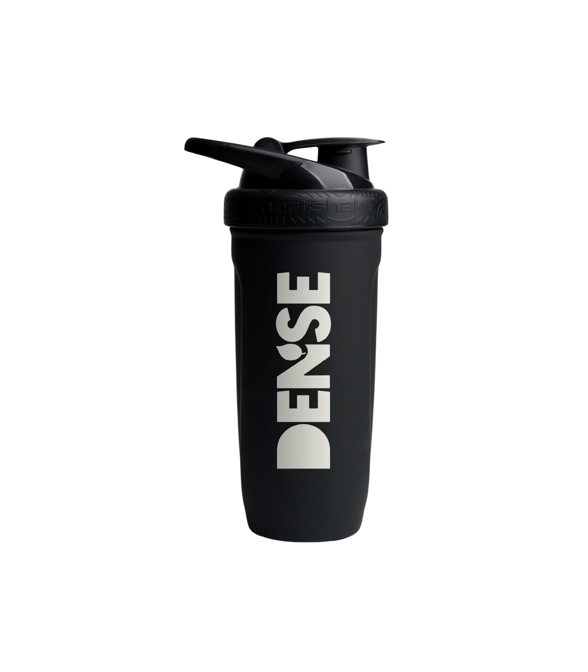 DENSE Smartshake Stainless Steel shaker with a minimalistic design and a black finish, promoting sustainability.